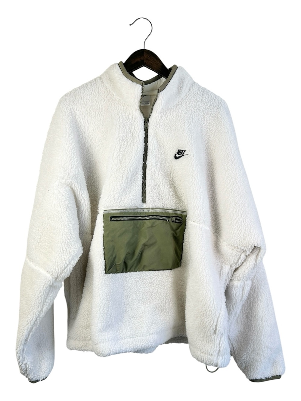 Nike Club Fleece Half-zip Anorak Plush Jacket 
- White/Olive Size Large